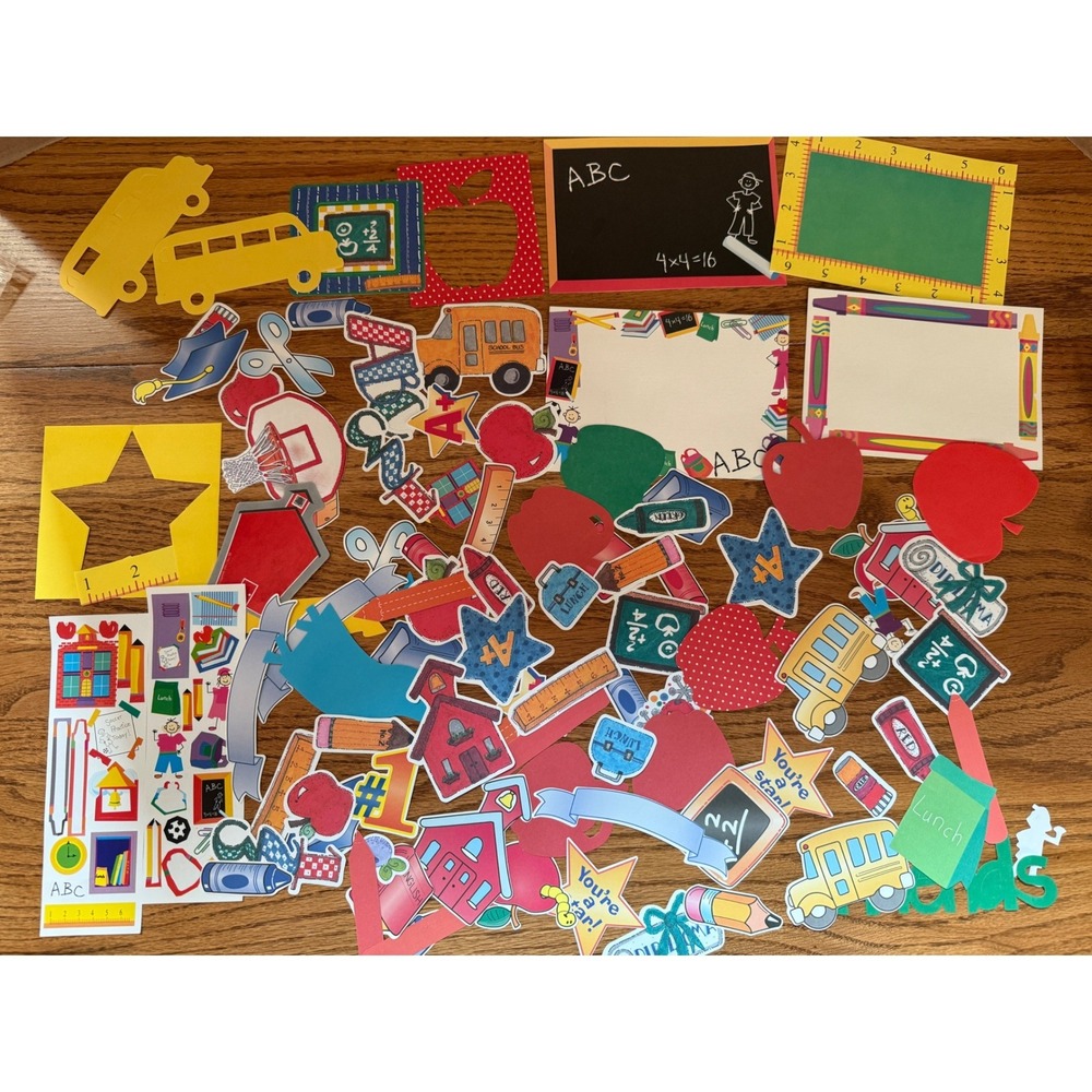 VTG‎ School Theme Scrapbook Die Cuts Stickers Lot Teacher Classroom Supplies Bus